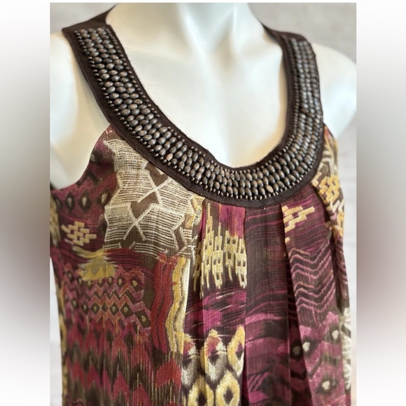 ZAC & RACHEL Aztec Tunic Top Size Small Bohemian Beaded Neckline Lined - Picture 3 of 8